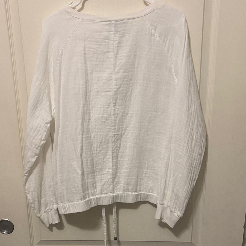 Banana Republic White Drawstring Pullover 100% Cotton Long-Sleeved Shirt - Picture 6 of 6